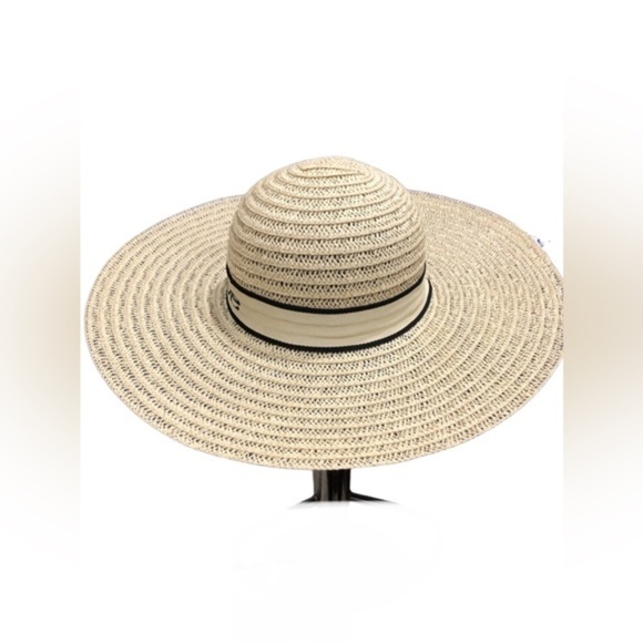Bebe tan natural straw floppy summer Bebe tan monogram ribbon beach hat new - Picture 9 of 13